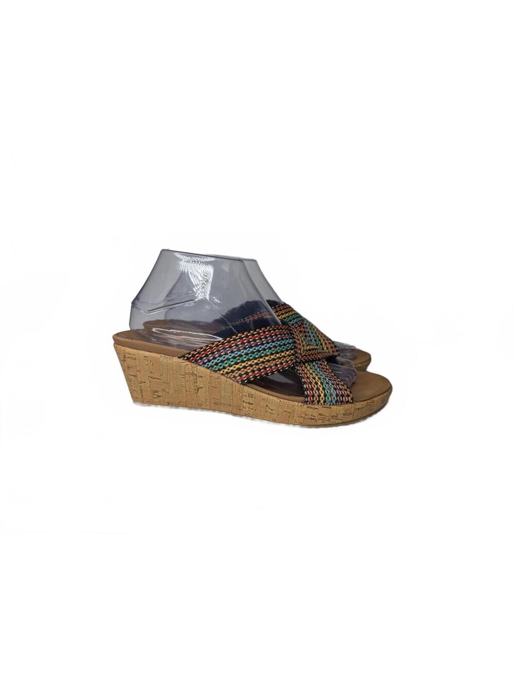 Skechers Cali Beverlee Women's Wedge Sandals with Multicolor Woven Straps 9.5